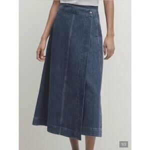 Massimo Dutti Denim Wrap Skirt Women's 12 Maxi Wrap Jean Skirt Blue Dark Wash